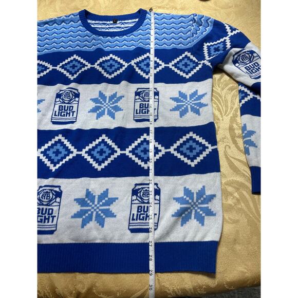 Bud Light Large Christmas Sweater Beer Cans Snowflake Blue White Scoop Neck - Picture 5 of 7